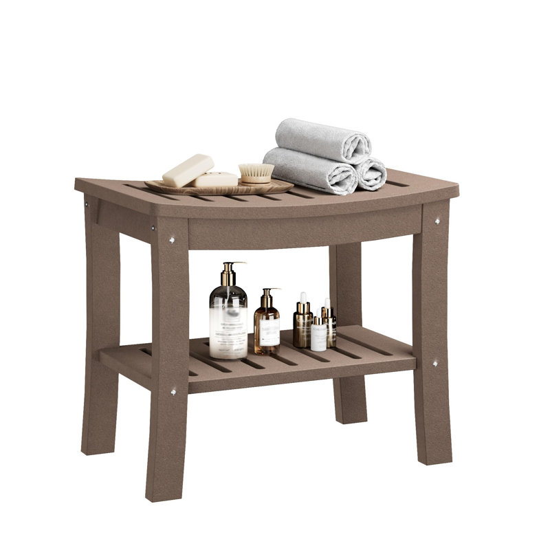HDPE Waterproof Shower Bench with Storage Shelf – 20.6" Non-Slip Bathroom Stool, 400lbs Capacity, Comfortable and Sturdy Seat for Bathtub, Spa, Elderly, Shaving Legs