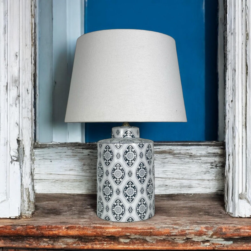 Jelissa Ginger Jar Table Lamp – Ceramic Base with Linen Shade Bedside Lamp for Living Room or Bedroom Décor