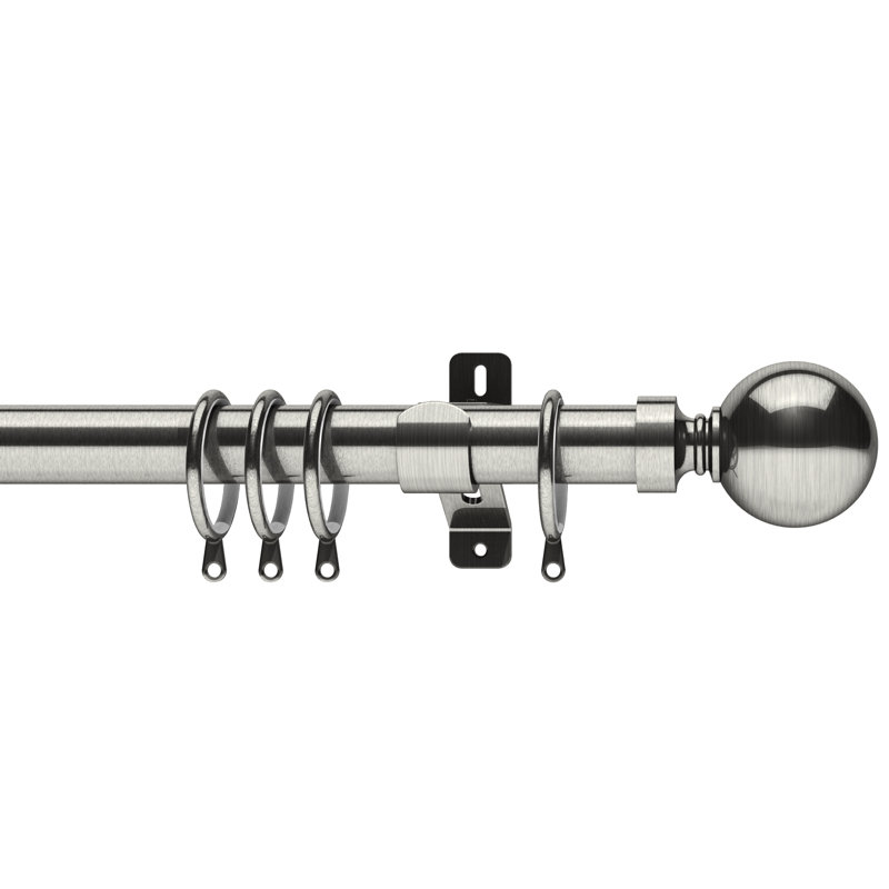 Single Curtain Pole, Satin Steel, 240cm