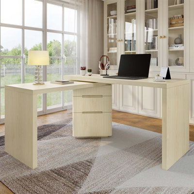 Bureau rotatif en L de 90 pouces avec 3 tiroirs, idéal pour le bureau à domicile et l'efficacité de l'espace