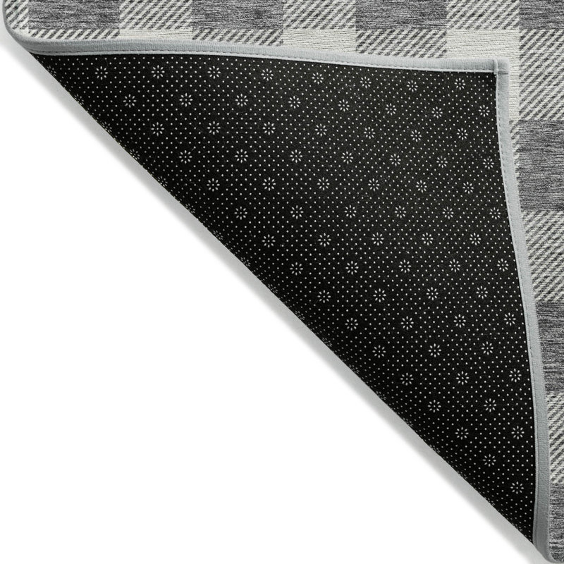 HomeRoots 3' X 5' Gray And Charcoal Plaid Washable Indoor Outdoor Area Rug