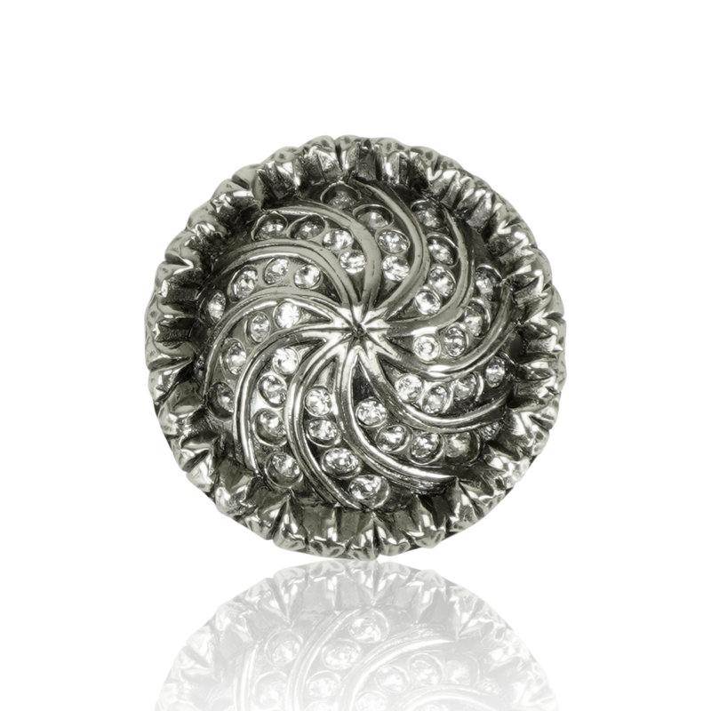 FONTAINEBLEAU KNOB; CLEAR CRYSTAL , Burnish Silver