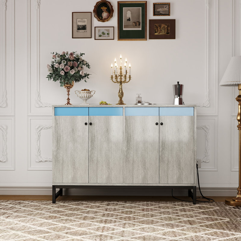 Armoire de rangement avec lumière DEL et prise de courant, Chêne blanc