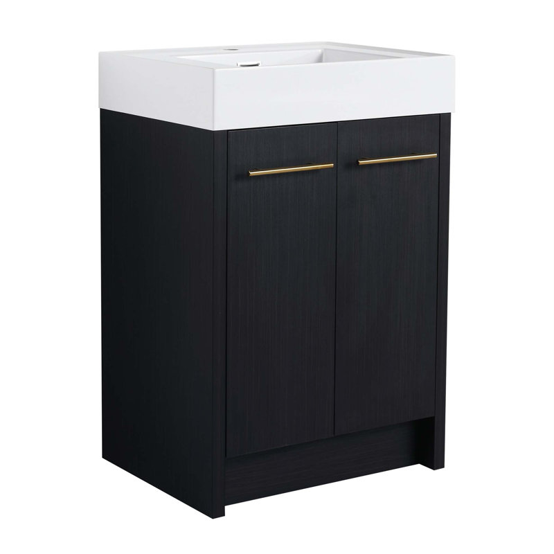 Meuble-lavabo autoportant avec lavabo en résine et porte à fermeture douce