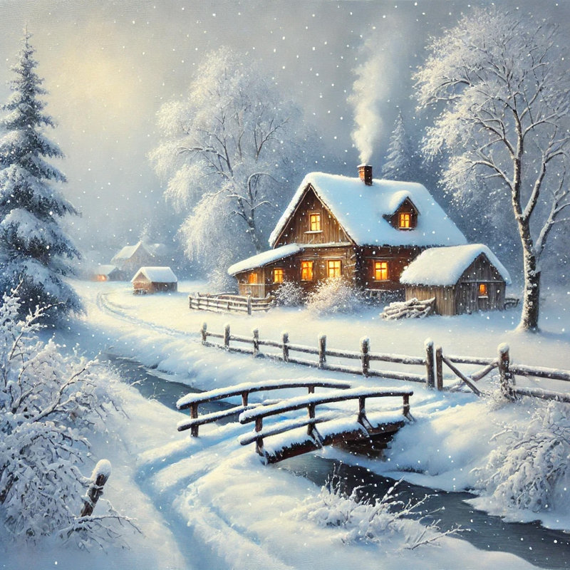 «Cozy Winter Cottage: Snowy Landscape», impression sur toile, H 12 po x l 12 po x P 1 po