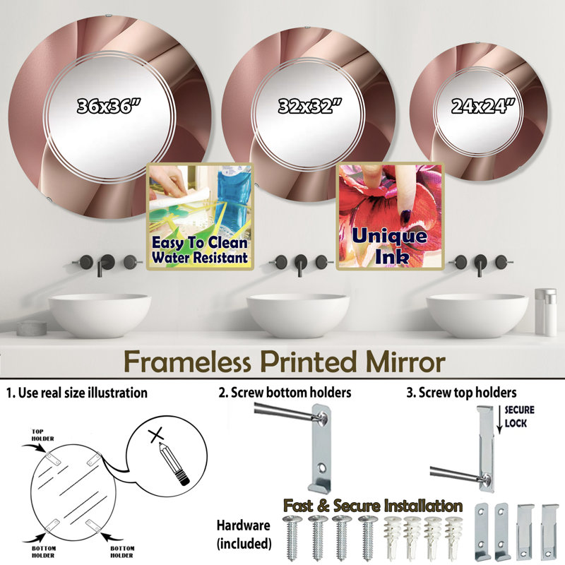Ameno - Miroir mural moderne rond, 24 po x 24 po