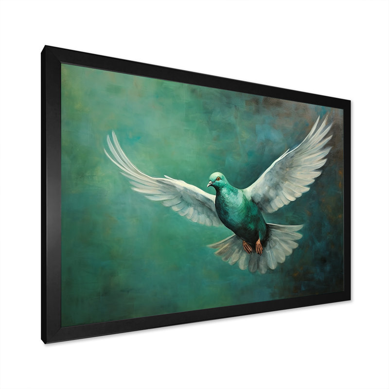 «Teal Dove S Journey», reproduction sur toile, Cadre simple noir, H 34 po x l 44 po x P 1,5 po