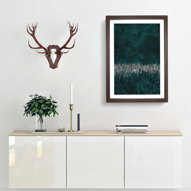 Sunlight upon a Pine Tree Forest - Framed Print, 63cm H x 45cm W x 2cm D, Walnut Framed