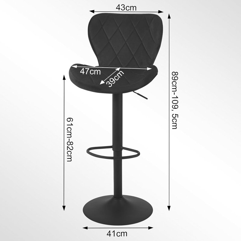 Bronxville Upholstered Adjustable Height Counter Stool with Metal Frame, Black