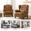 Fauteuil à oreilles en cuir véritable avec capitonnage à boutons Amyri-88605751