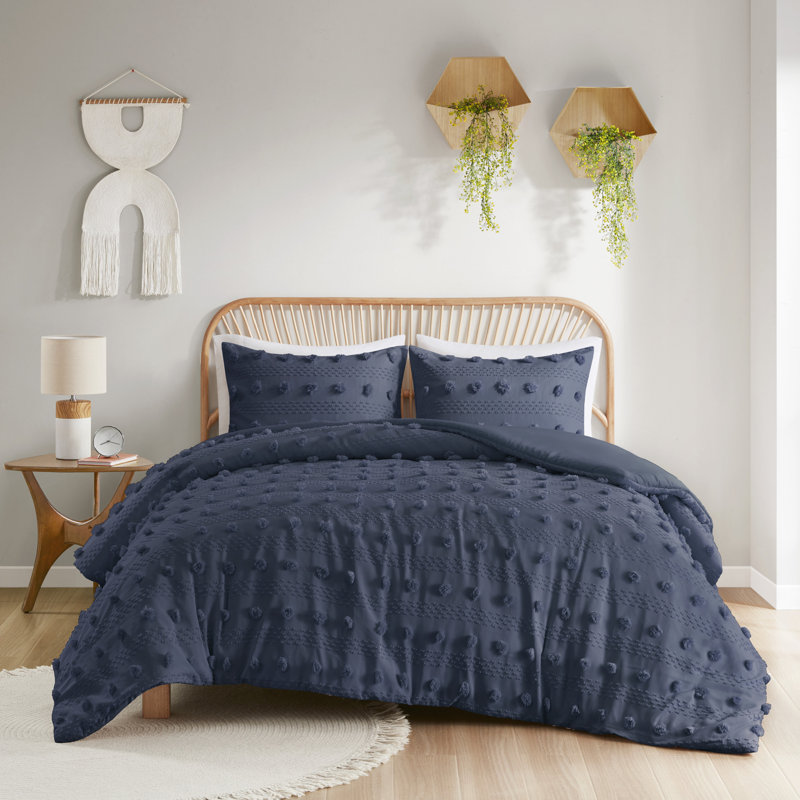 Lucy Clip Jacquard Duvet Cover Set, Twin/Twin XL Duvet Cover + 1 Standard Sham, Navy