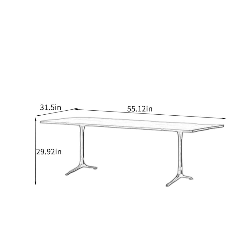 Table en chêne avec pieds en fer durable., H 29,92 po x L 55,12 po x l 31,5 po