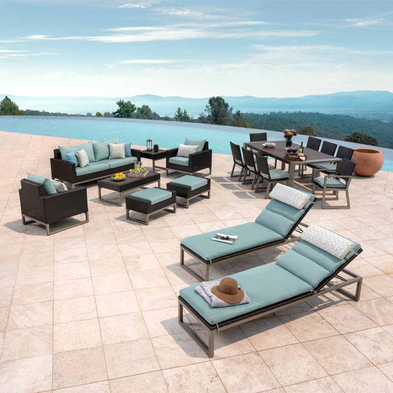 Sameko 18 Piece Rattan Complete Patio Set With Sunbrella Cushion Covers, Brown, Canvas Spa Sunbrella® Canvas