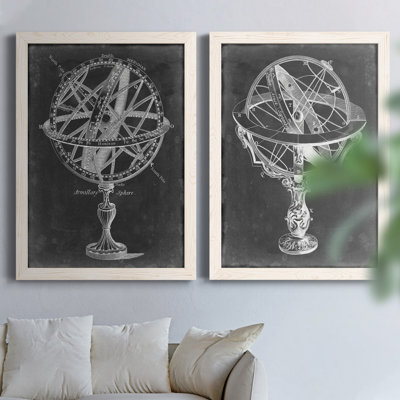 " Armillary Sphere On Charcoal I " 2 - Pieces Painting Print
