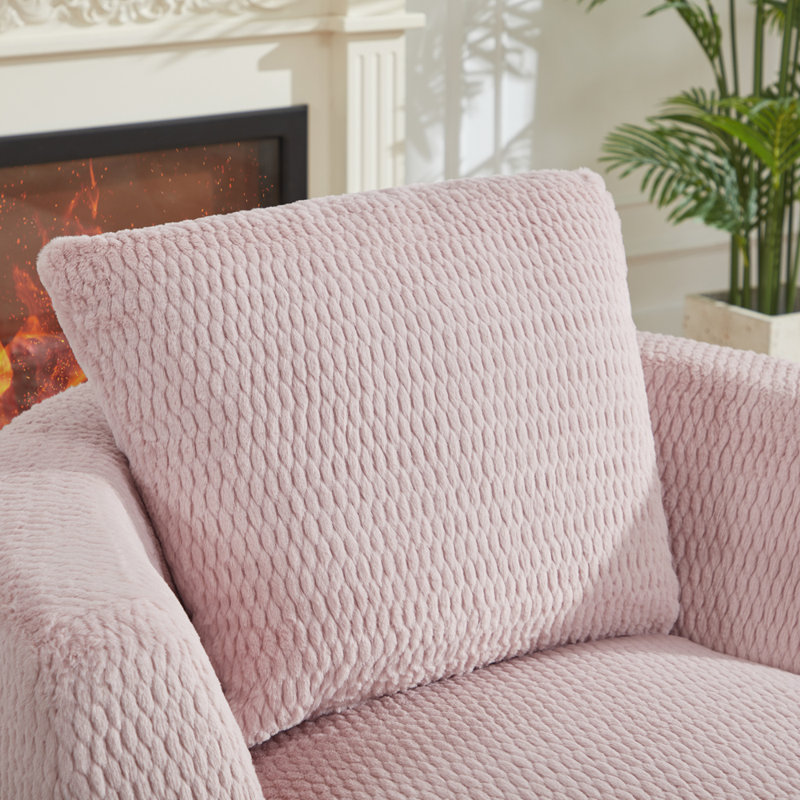 Compressible 360° Swivel Accent Chair,- Modern Comfort Seating for Living Room,Office,Apartment, Pink Faux Fur