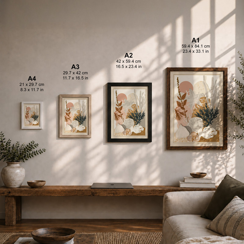 Pressed Collage Botanical - Framed Print, A2 - 59.4 x 42.0 cm, Walnut