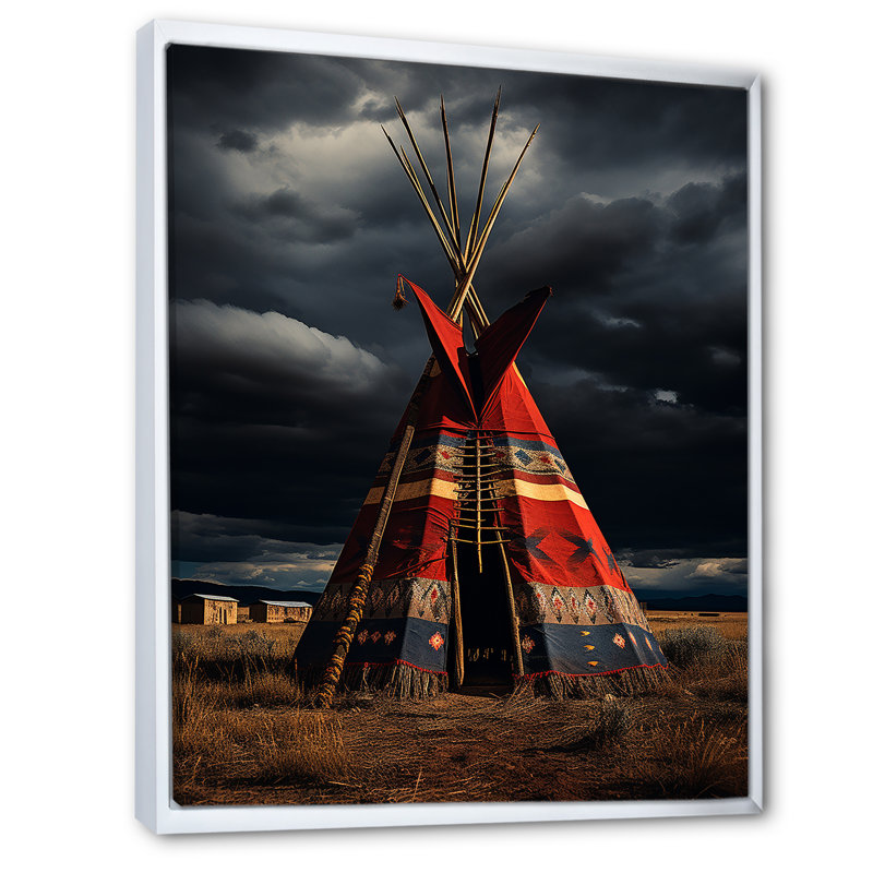 Tipi de voyage rouge des tribus - reproduction sur toile, Cadre flottant blanc, H 44 po x l 34 po x P 1,5 po