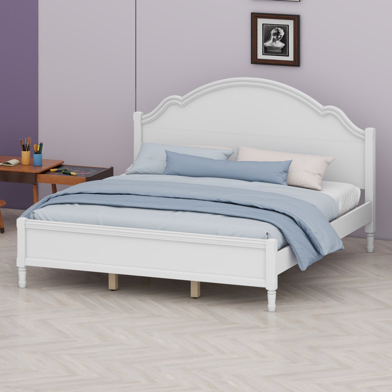 Base de lit en bois avec tête et pied de lit complets, White