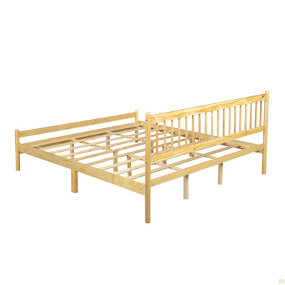 Lit très grand style traditionnel avec tête et pied de lit, lit en bois de pin avec cadre de lit renforcé, naturel