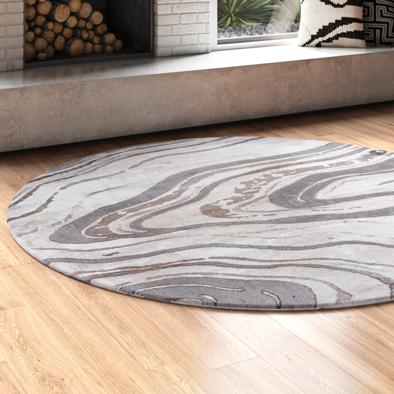 Swindle Abstract Gray/Beige Area Rug, Round 6'7"