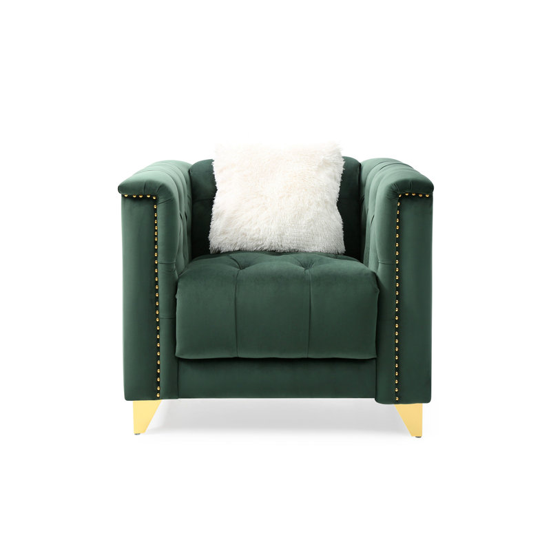 Fauteuil en velours Truluck, Or, Velours vert