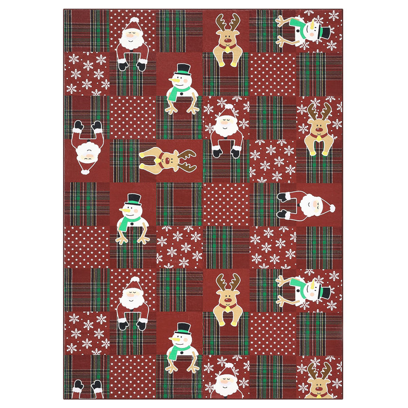 Christmas Living Room Area Rug, Cute Soft Santa Deer Snow Rugs for Nursery Bedroom Large Non Slip Foldable Lightweight Winter Holiday Carpet for Dining Room Playroom