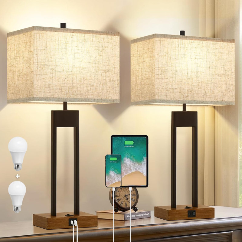 Ensemble de 2 lampes de chevet interchangeables 3 couleurs, ensemble de 2 lampes de chevet modernes pour tables de bout, table de chevet brune