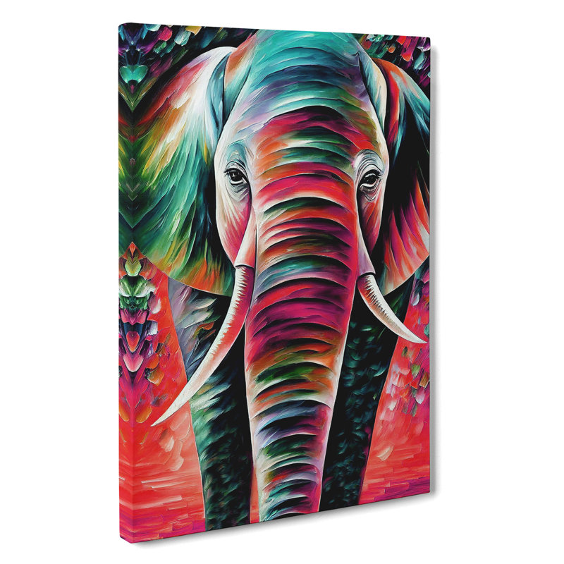 Colourful Elephant No.1 - Painting, Wrapped Canvas, 50cm H x 35cm W x 3cm D, No Matte