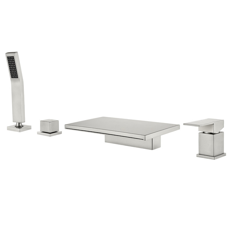 Deck Mount Roman Tub Faucet Set Waterfall High Flow Bathtub Faucets, Brushed Nickel