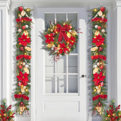 6 ft Pre-Lit Christmas Garland with 20 Battery Operated LED Lights, Shatterproof Pinecones, Berries & Ornaments for Fireplace Mantle, Stairs, Front Door, Indoor & Outdoor Christmas Decor