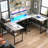 Manasa 83" U-Shape Computer Desk with LED Light Strip and Sockets-1195743776