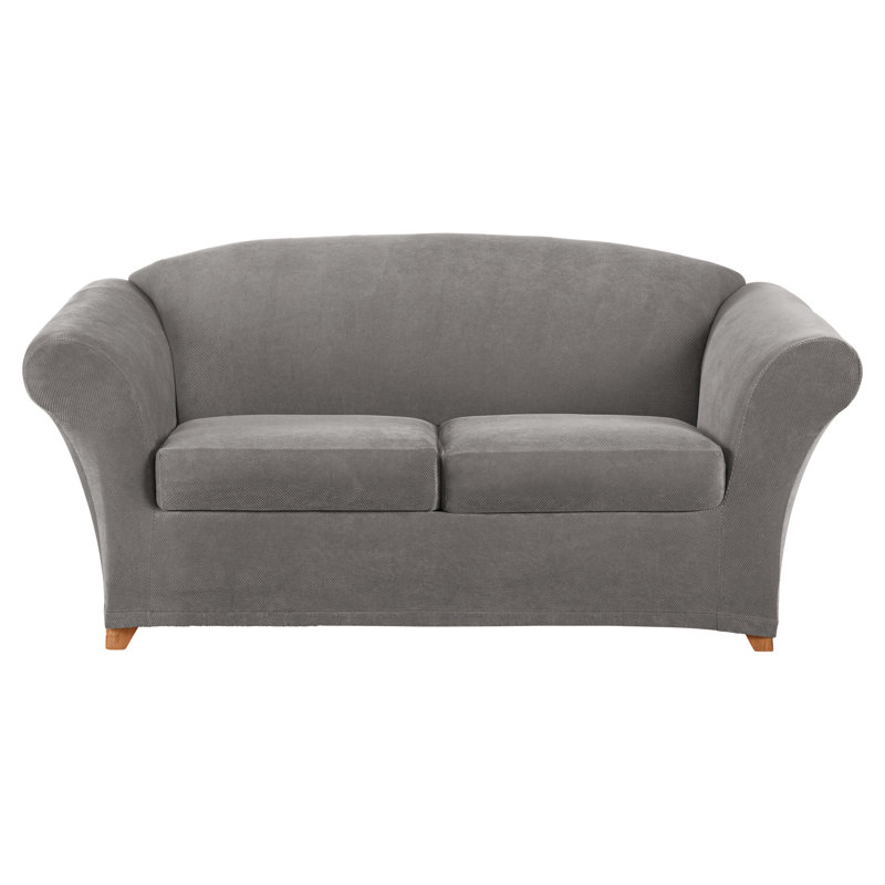 Flannel Gray Stretch Pique Loveseat Slipcover Set