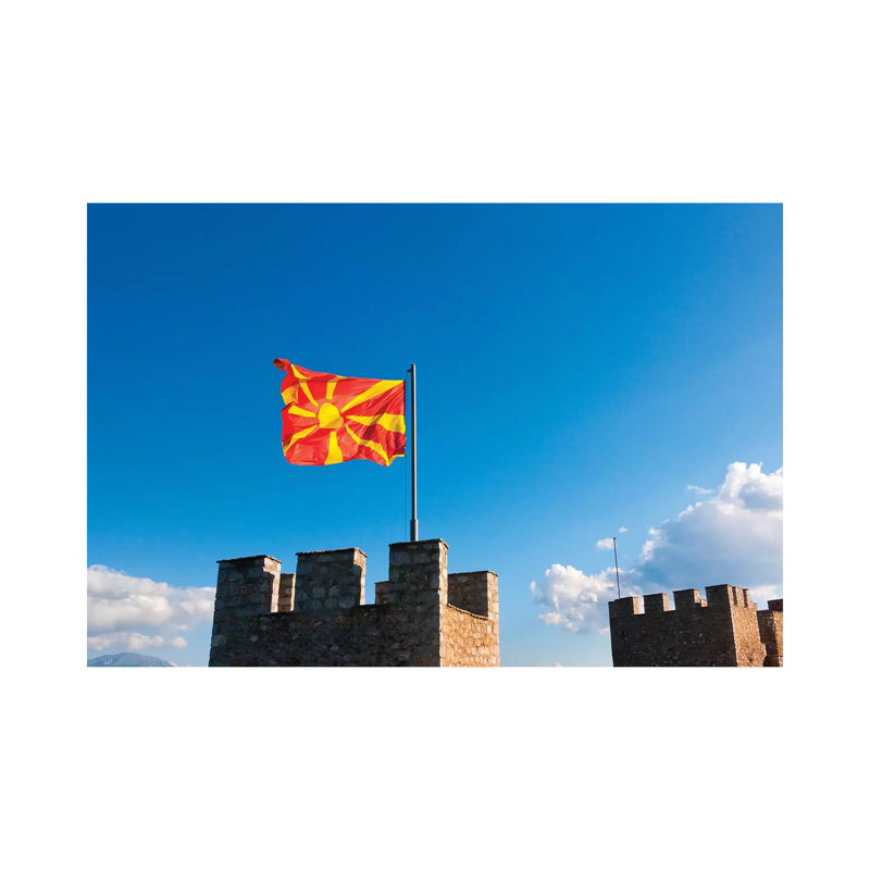 Tsar Samuil's Fortress With National Flag, Ohrid, Republic Of Macedonia by Keren Su - Wrapped Canvas Print