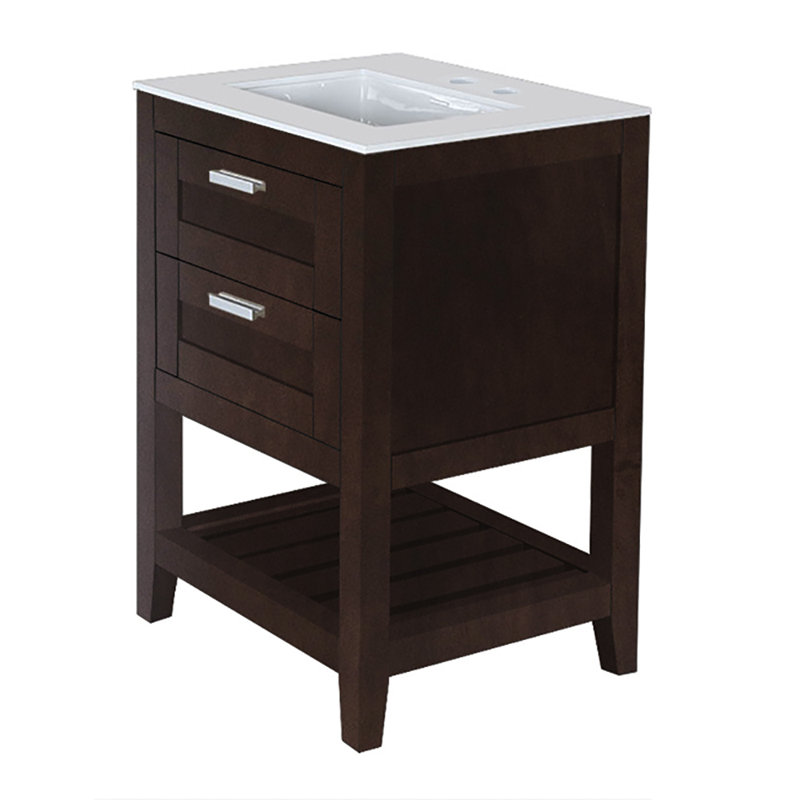 Stile 24'' W Single Vanity, Classic Walnut, Matte White, 4" Centers