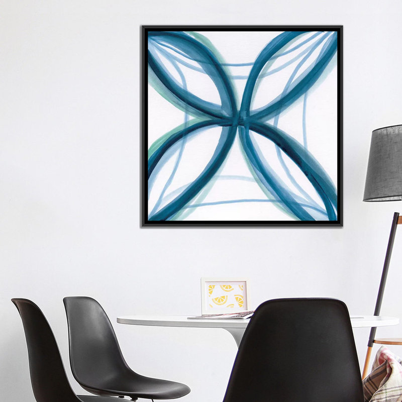 « bold blue i », impression sur toile, H 18 po x l 18 po x P 1,5 po, Toile encadrée noire, Pas de tapis