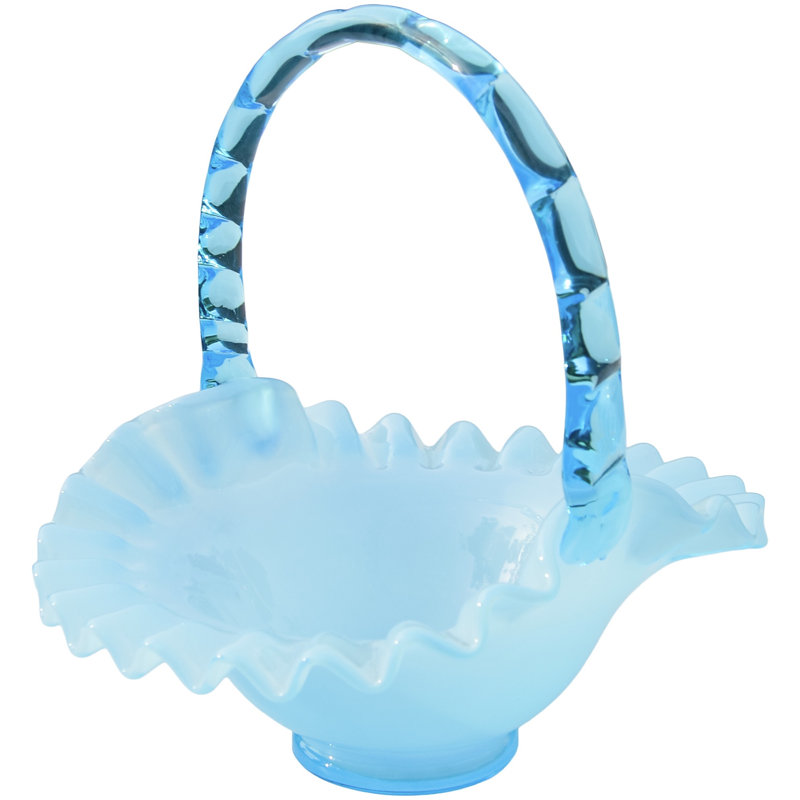 Mid 20th Century Handblown Blue Art-glass Ruffled Basket Accent