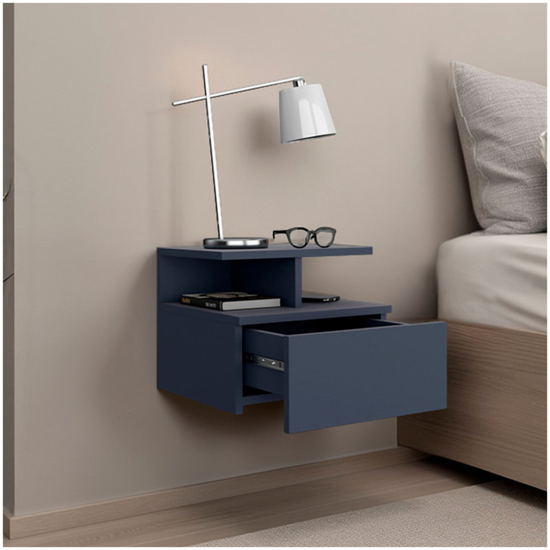 Table de chevet flottante Adele, avec un tiroir et deux petites tablettes inférieures pour le rangement ou la décoration