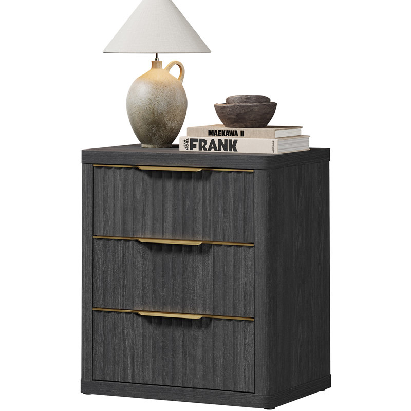 Cesiro 3-Drawer Nightstand with Metal Glides, Individual, Dark Gray Alder