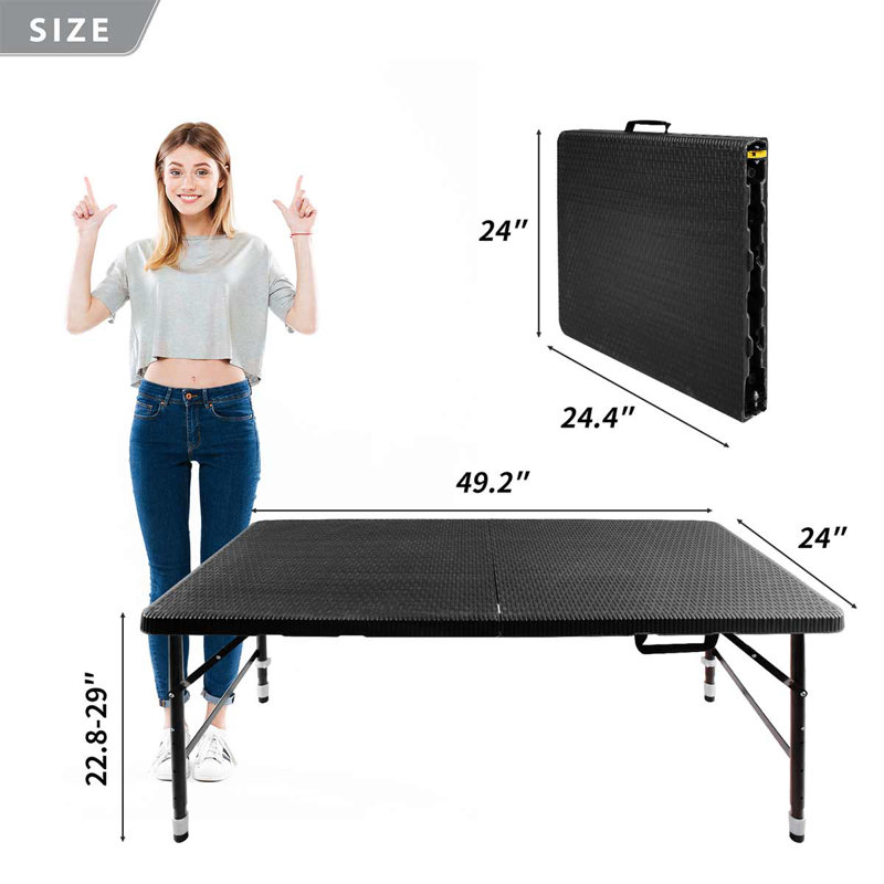 Table pliante de rotin 4Ft, table portative extérieure d'intérieur pour camper, Noir