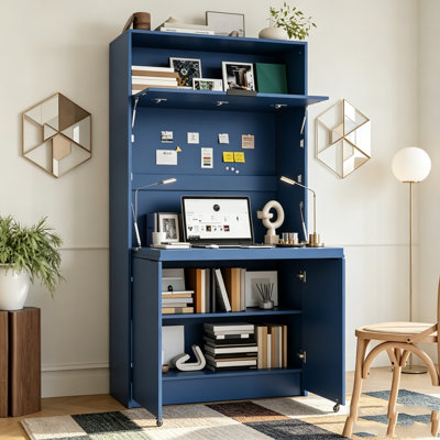 69''H Buffet with Hutch and Foldable Workstation, Multifunctional Storage Cabinet Cupboard with Adjustable Shelf and Power Outlet