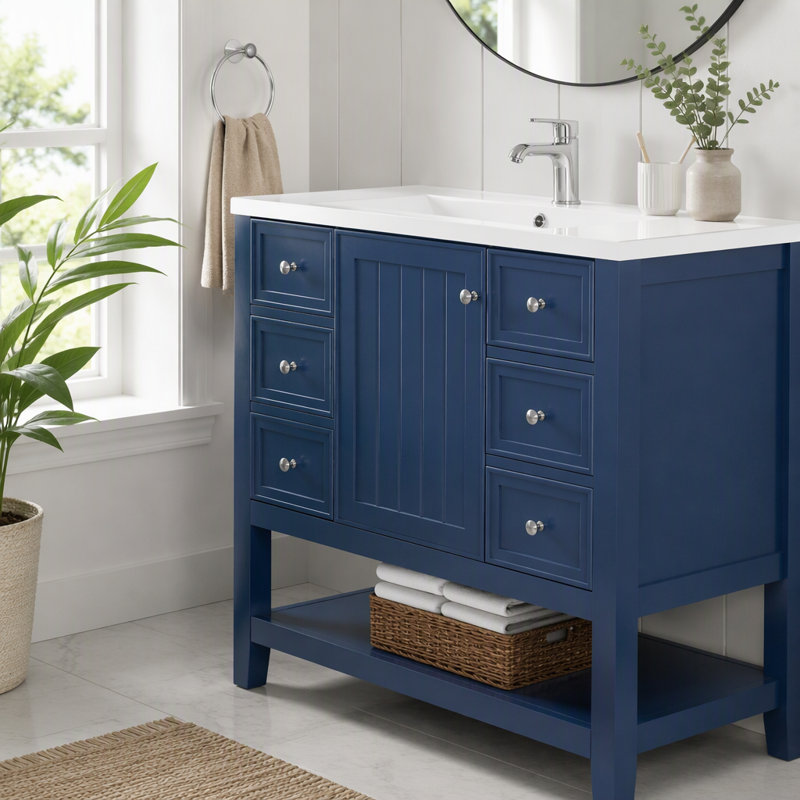Meuble-lavabo 36 po avec lavabo et rangement polyvalent, Blue