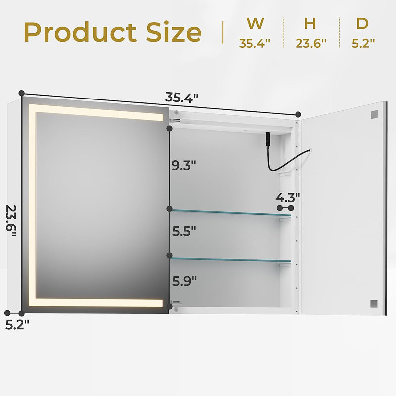 Donnalyn Frameless Surface Mount Medicine Cabinet, 23.6" H x 35.4" W