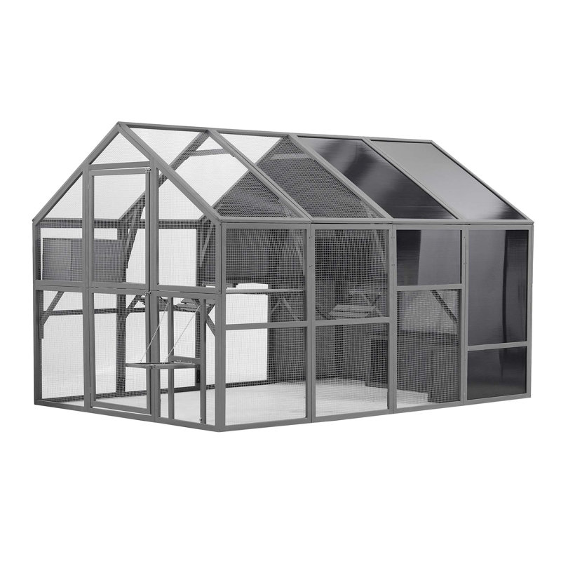 Outdoor Wooden Cat Enclosure with Multiple Play Features for Pets