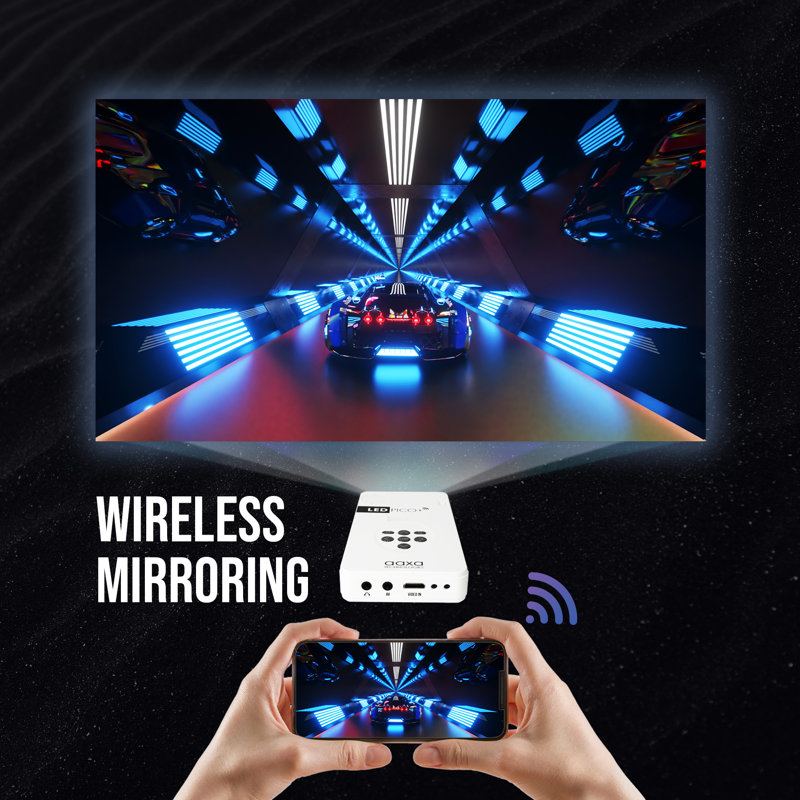 AAXA LED Pico+ Mini Projector with 2 Hour Battery, Wireless Mirroring, Onboard Media Player