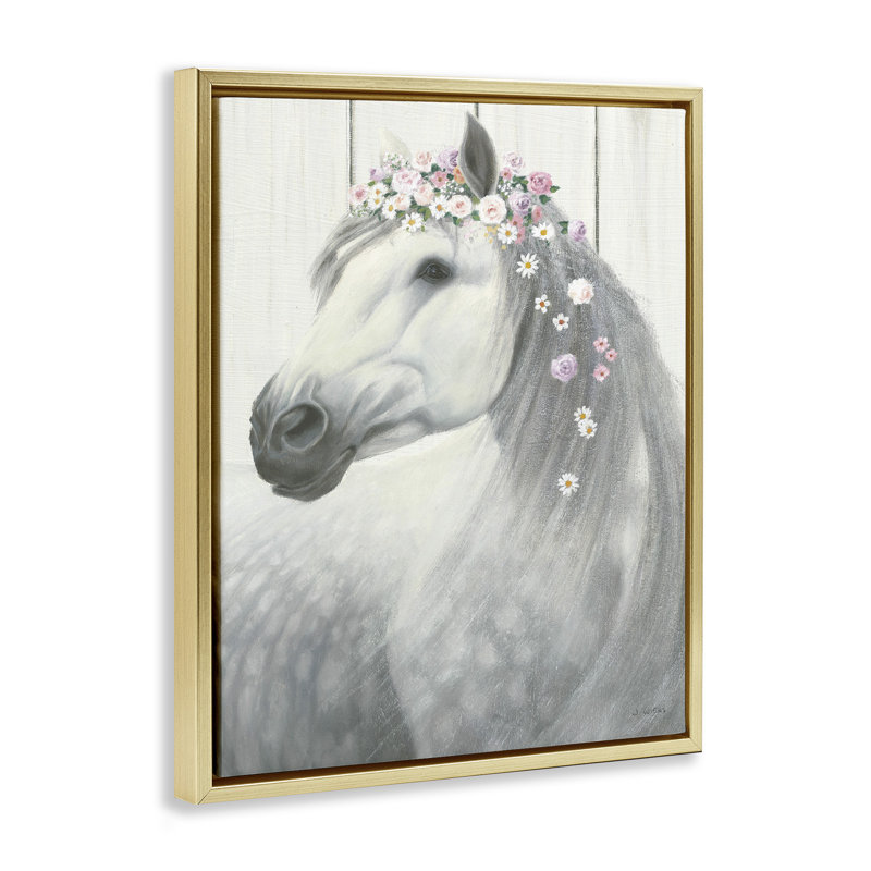 «Spirit Stallion Horse» par James Wiens, Cadre flottant métallique doré, H 17 po x l 21 po