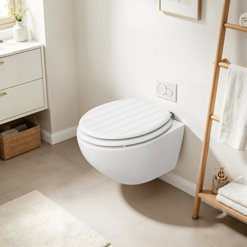 Soft Close Toilet Seat, Universal Toilet Seat O-shaped Wooden with Stainless Steel Hinges, Quick Release, Easy Cleaning, Striped Texture, MDF