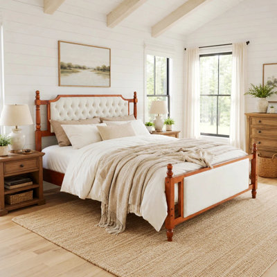 Lit plateforme capitonné avec tête de lit à boutons, lit en bois avec tête et pied de lit pour chambre à coucher, chambre d'amis