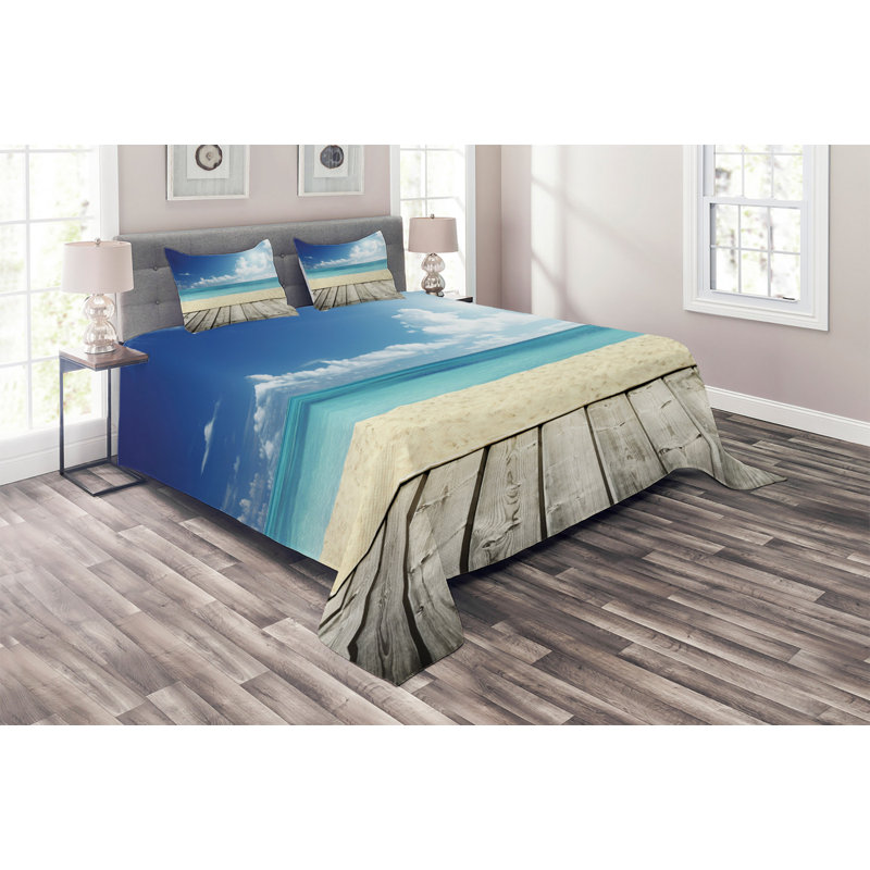 Landscape Coastal Coverlet, King Bedspread + 2 Shams