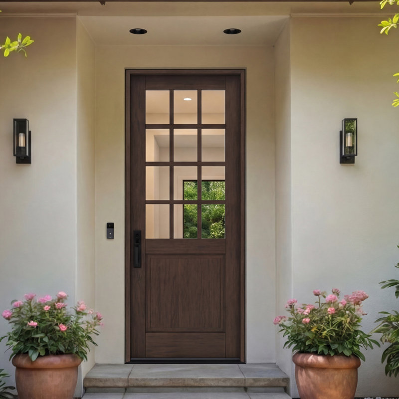 Porte d'extérieur 96 po à dalle en acajou de 96 po, 12 Lite, 1/2 Lite, 1 panneau, sans finition
