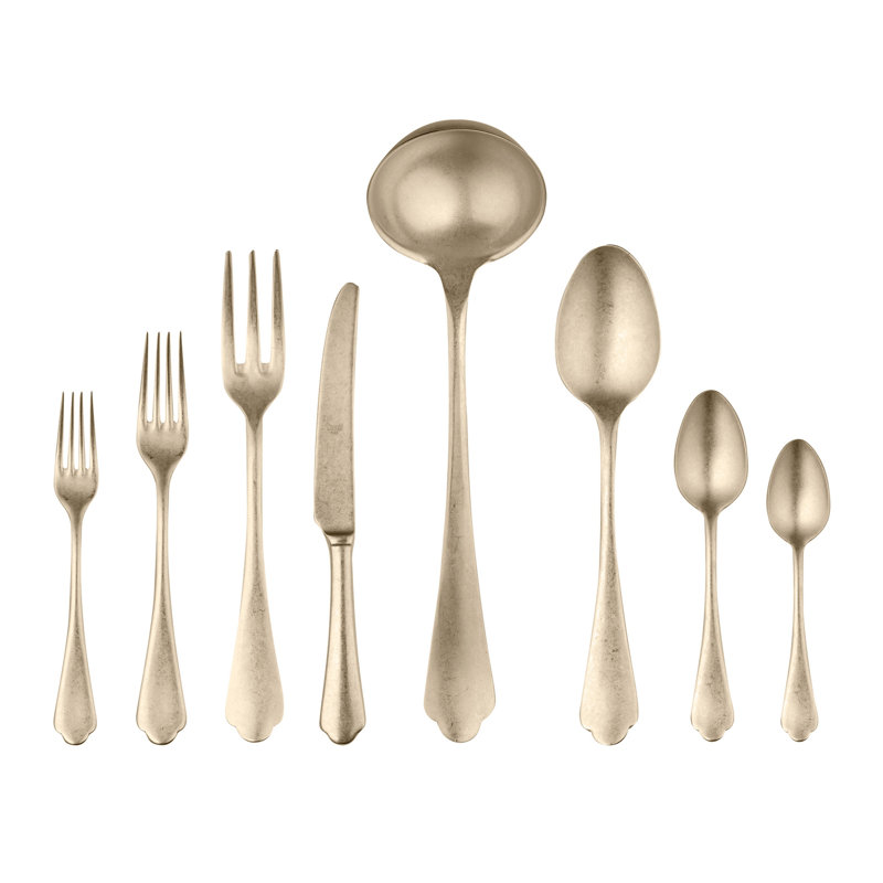 Dolce Vita Flatware Set - 43 Pieces - Stainless Steel, Pewter Champagne